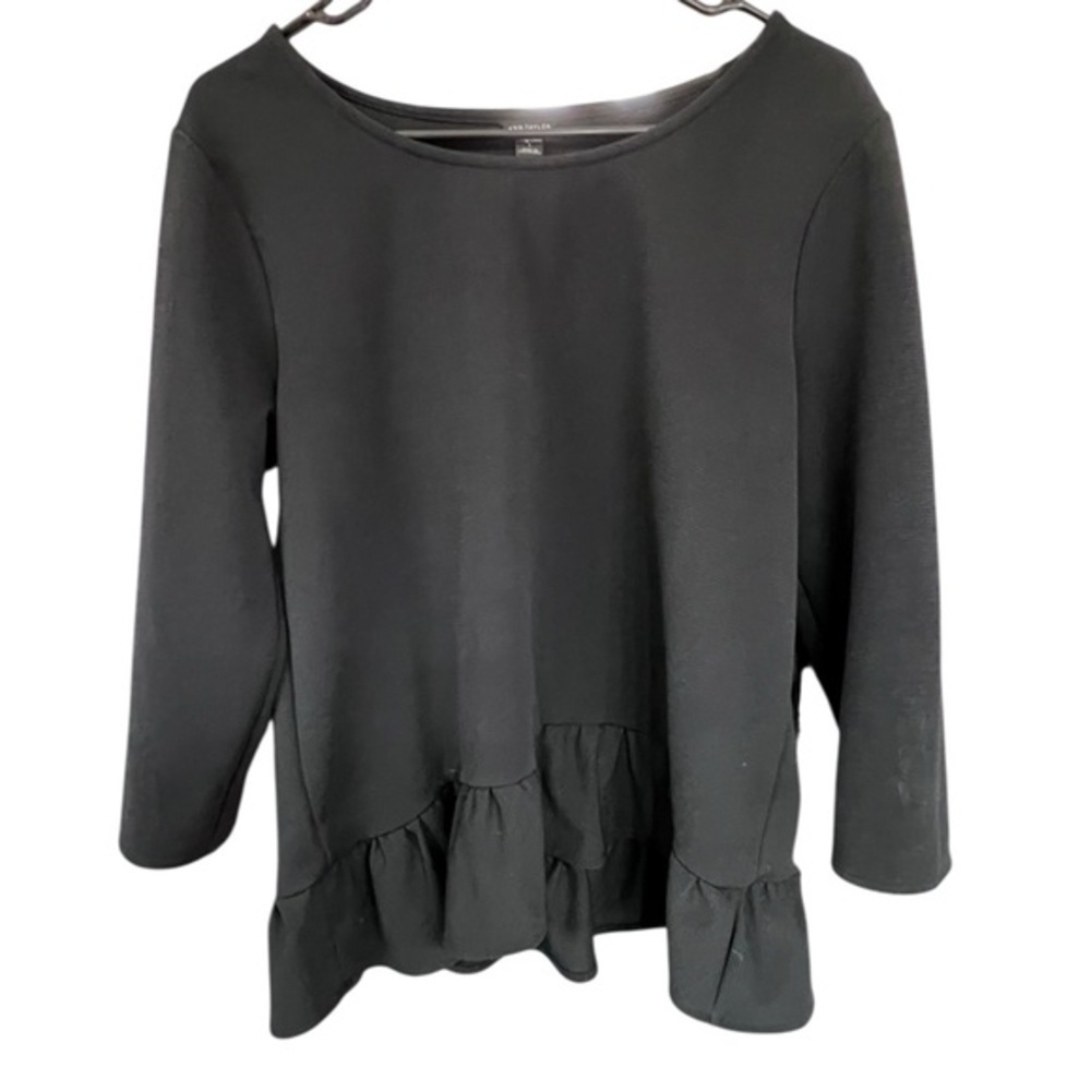 Ann Taylor Black Ruffle Hem Blouse